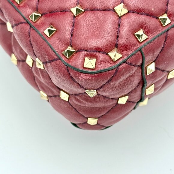 Valentino Garavani Rockstud Spike Red 2 Way Shoulder Bag Leather Handbag - Picture 7 of 10